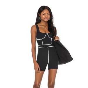 WeWoreWhat Black and White Contrast Stitch Romper